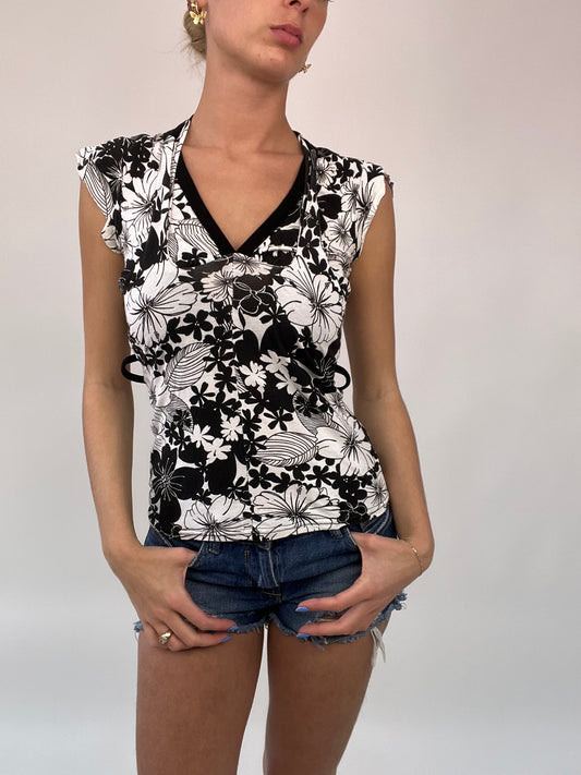 💻 COCONUT GIRL DROP | small black and white top with floral print all over