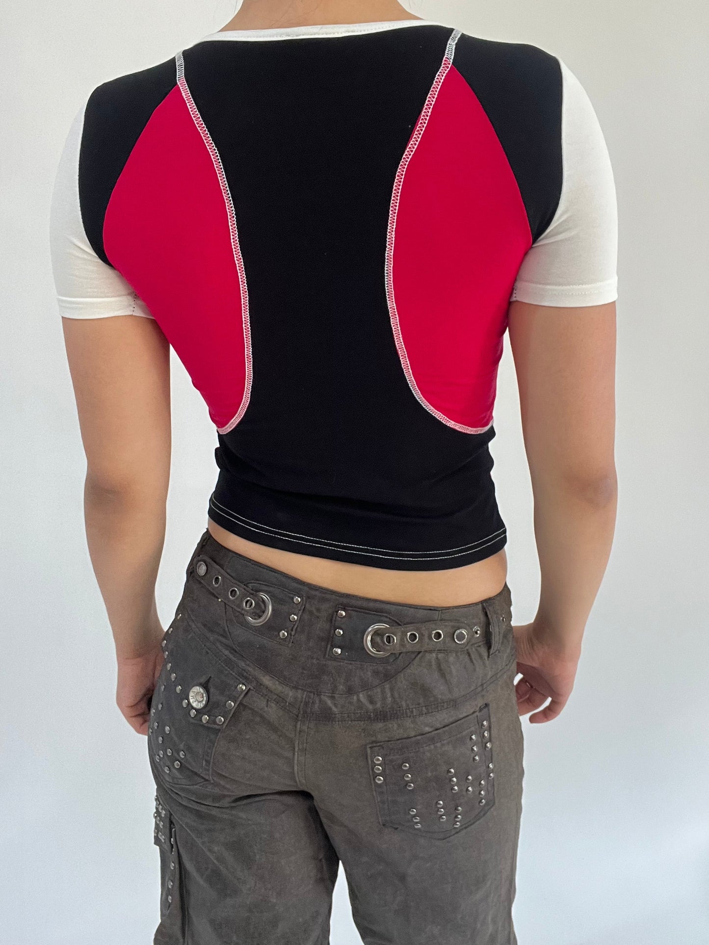 ‼️ | small white pink black splicing t-shirt top