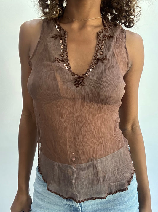 beach drop | small brown sheer tank top