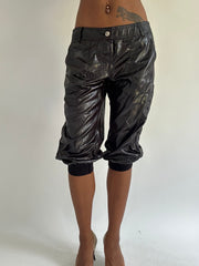 euro trash | small black leather style cropped cargo trousers
