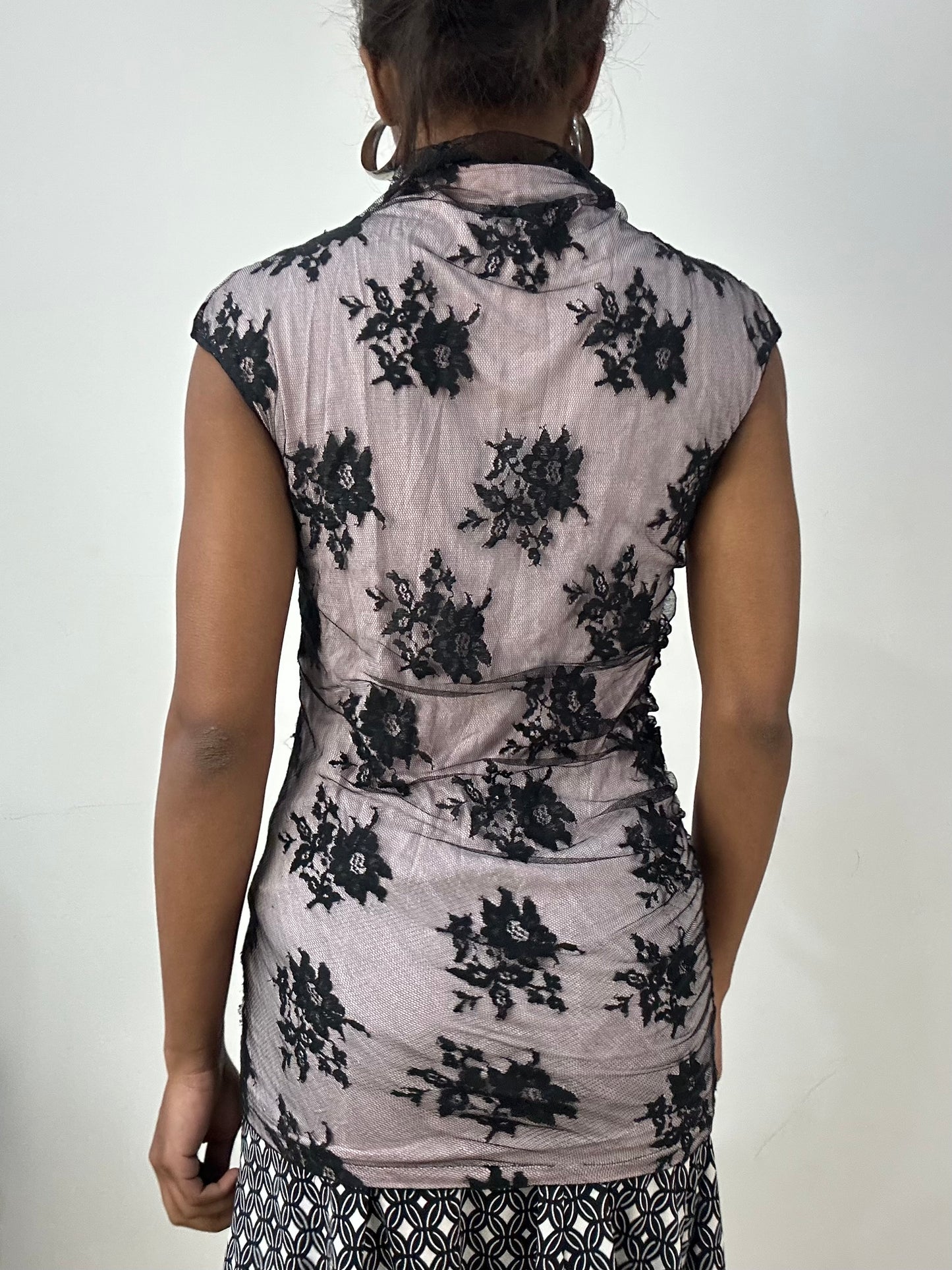 vintage edit: halloween | small purple high neck top with black lace overlay