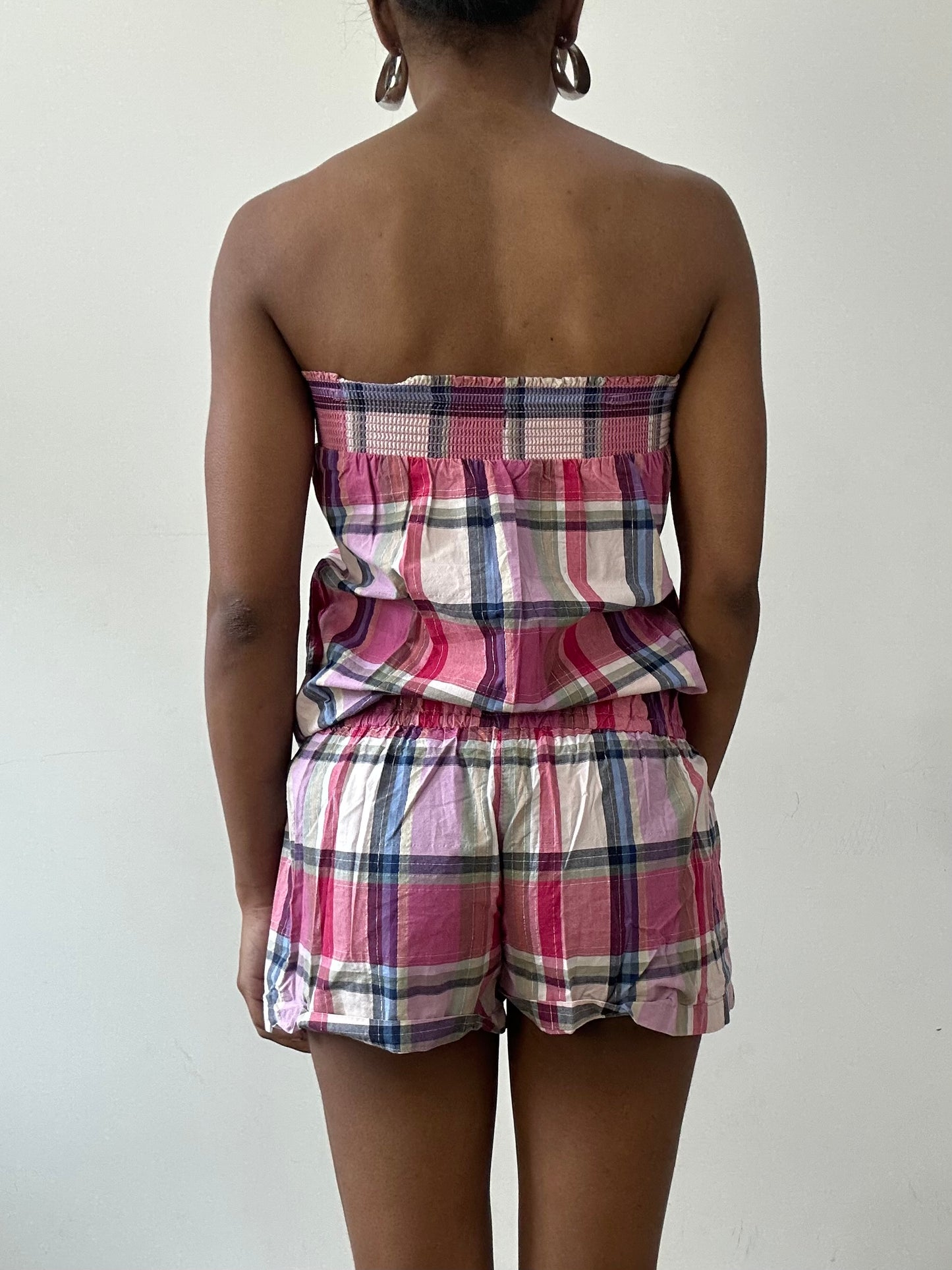 vintage edit thirty-one | small pink and purple plaid bandeau playsuit