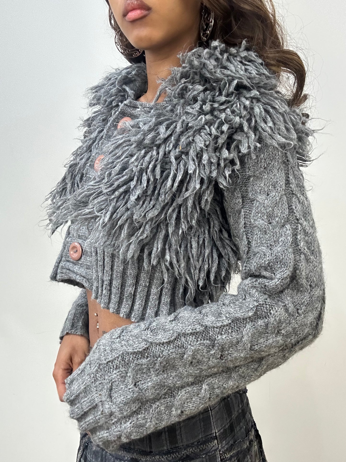vintage edit: fashion week | small grey faux fur cardigan top