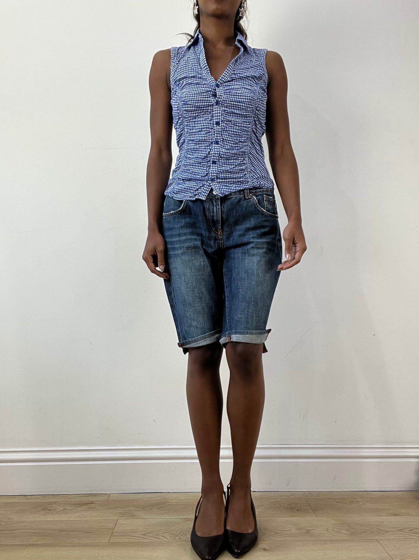 BEST PICKS | extra small blue gingham sleeveless shirt
