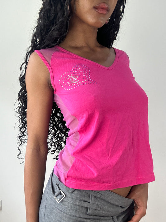 vintage edit twenty-three | small pink vest top with diamante detail