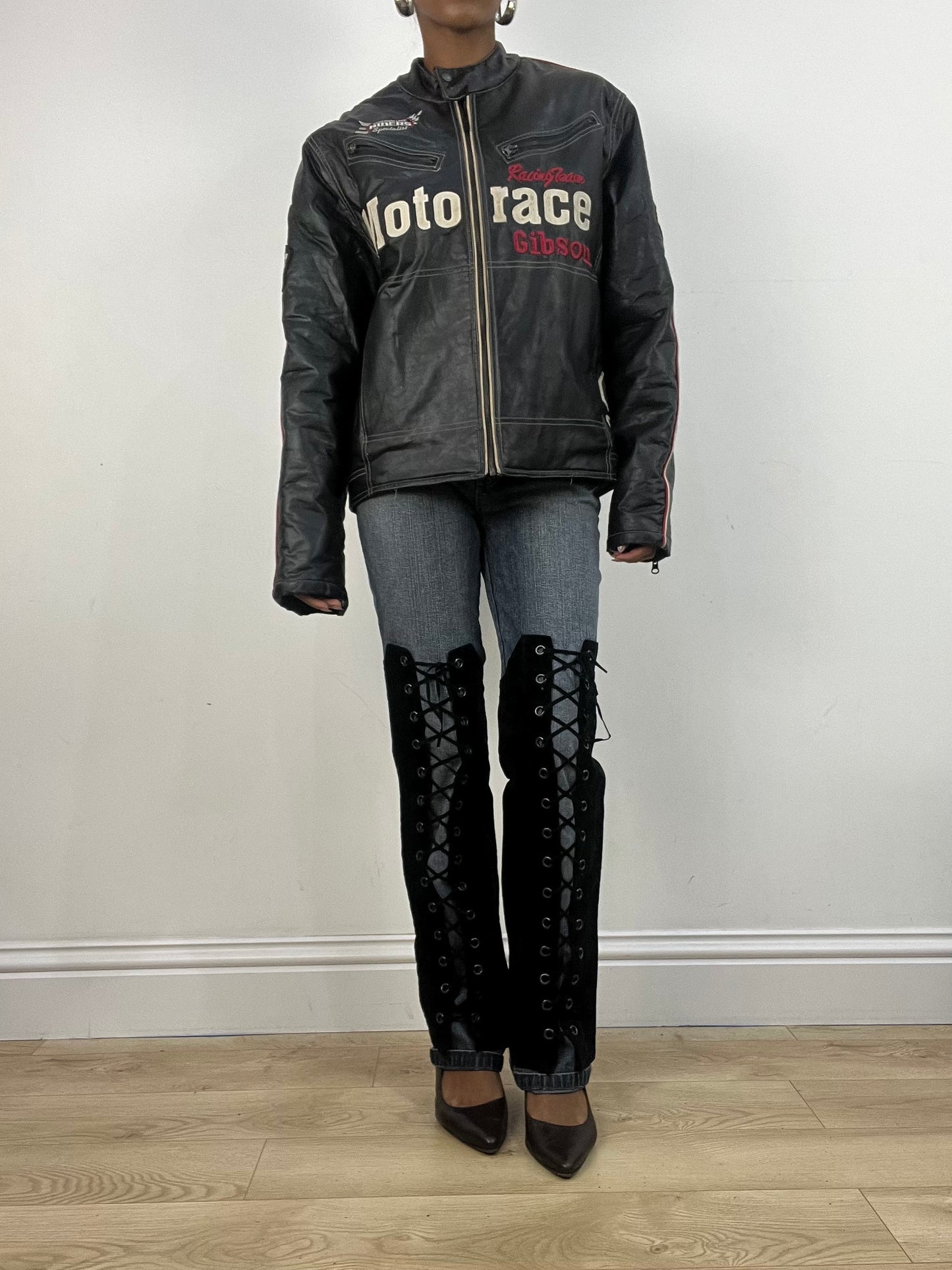 vintage edit: indie sleaze | medium black faux leather racer jacket