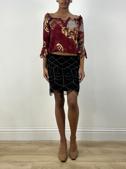 MOB WIFE DROP | small black mini skirt with gold beaded detail