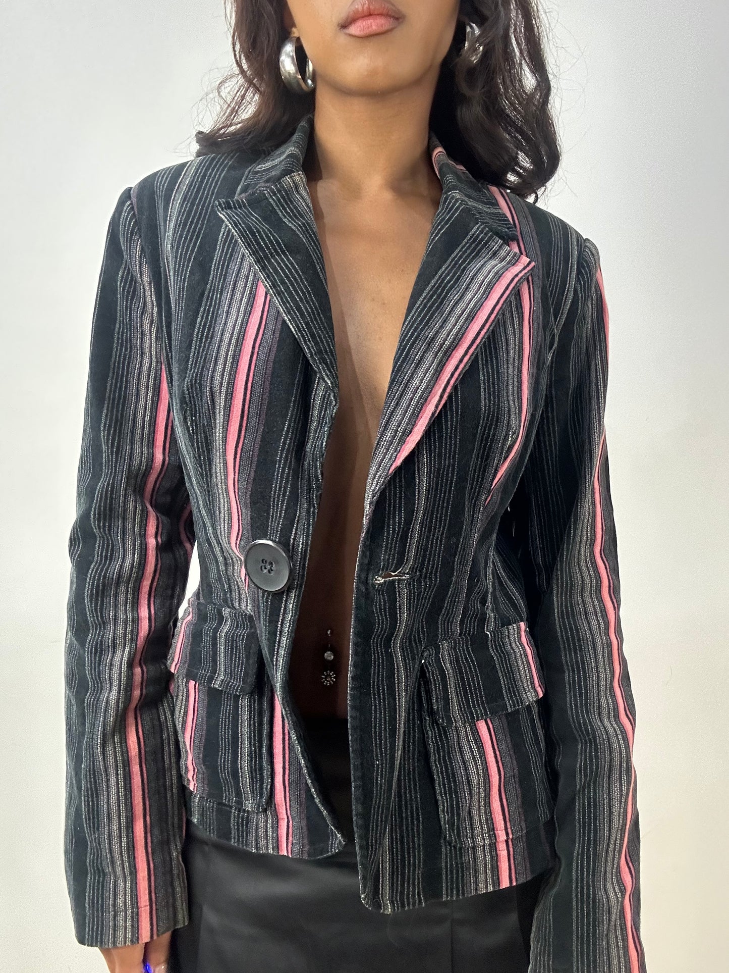 BEST PICKS | medium black and pink pinstripe blazer jacket
