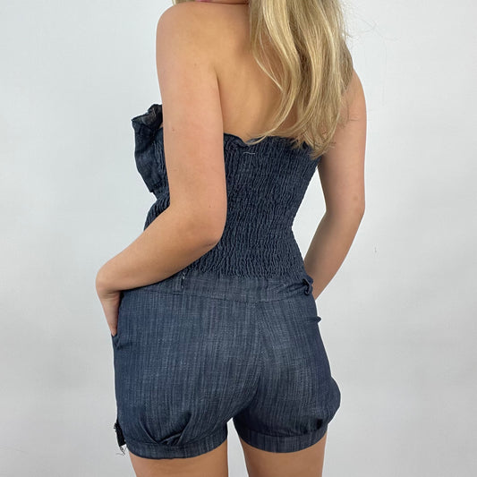 GIRL CORE DROP | medium denim look ruched playsuit