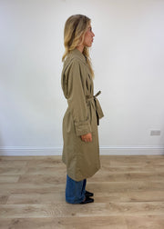 large beige trench coat