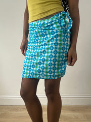 💻‼️ small blue and green circle print beach wrap skirt
