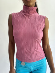 💚Colormaxxing drop | pequeño top de cuello alto plisado rosa