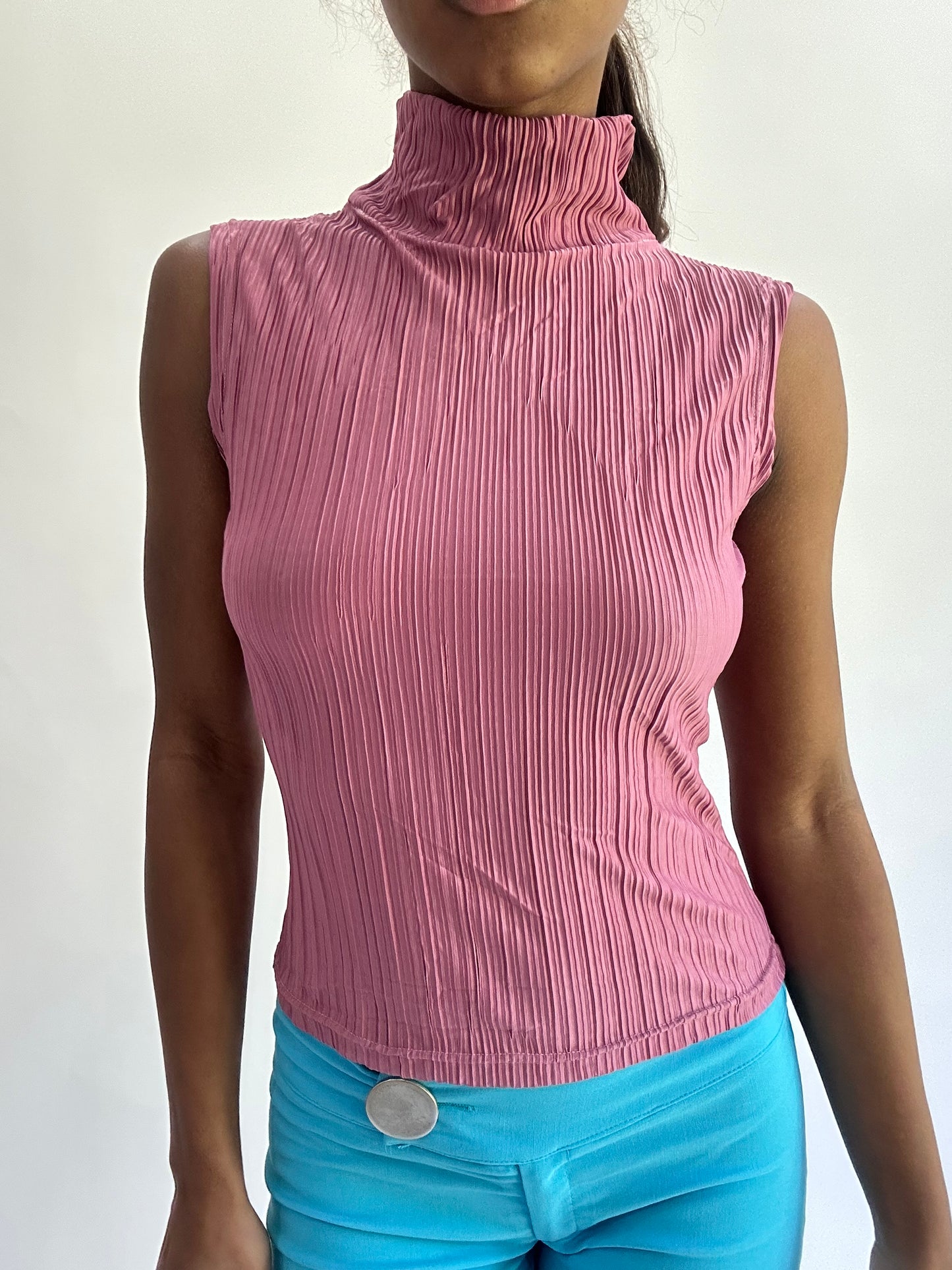colourmaxxing drop | small pink pleated high neck top