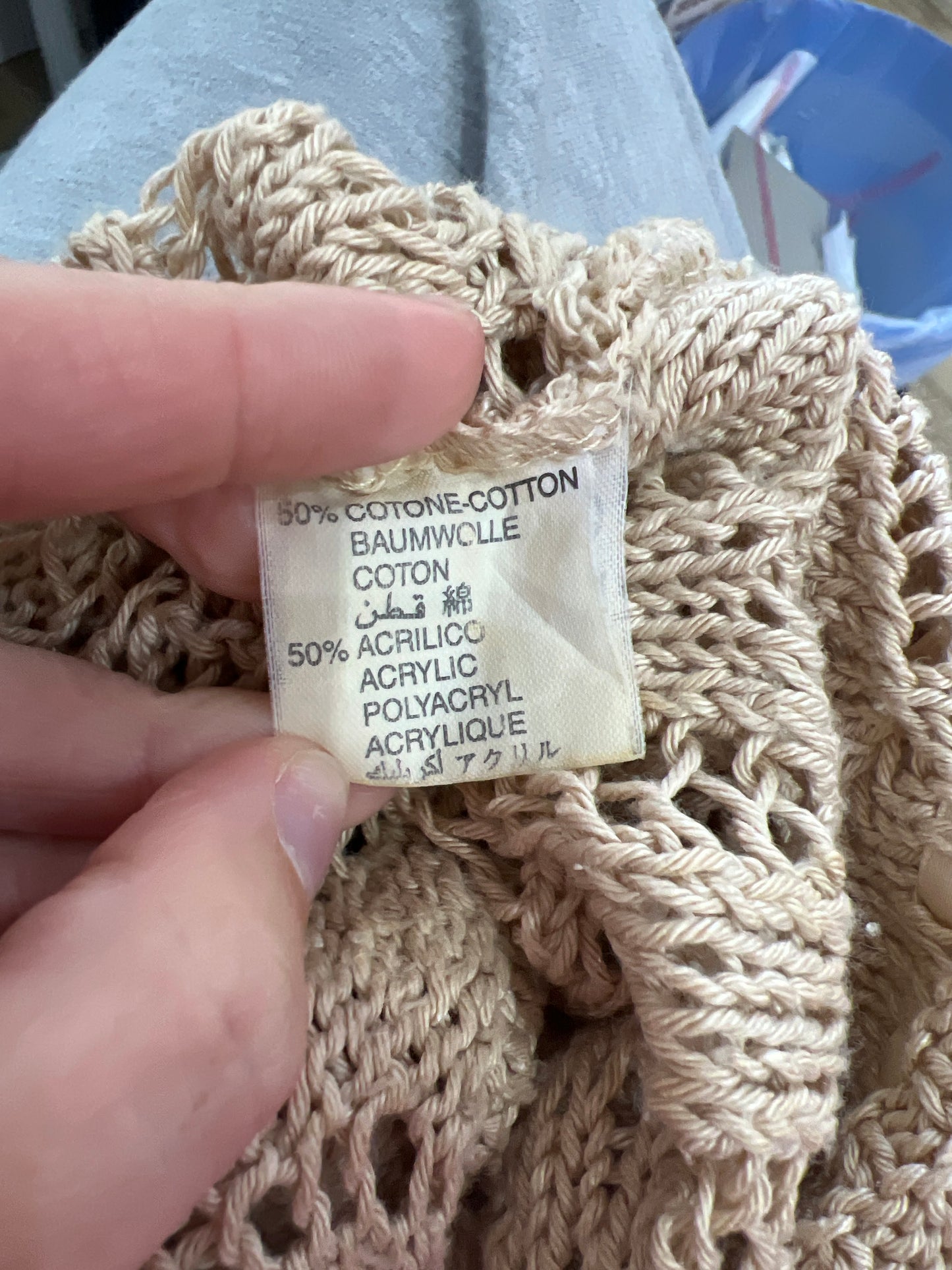euro trash | small beige crochet cami top