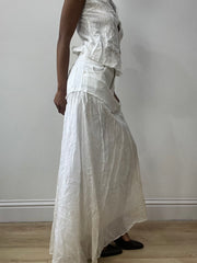 vintage edit thirty-two | medium white linen maxi skirt with denim waistband