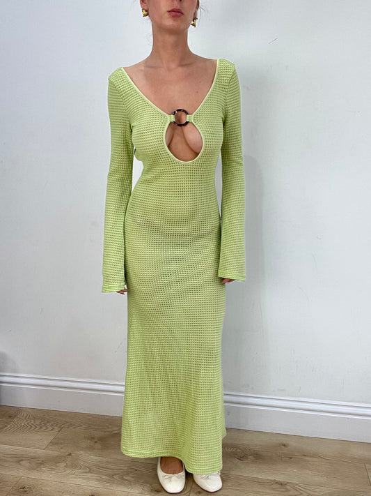 vintage edit seventeen | medium green crochet long sleeve dress