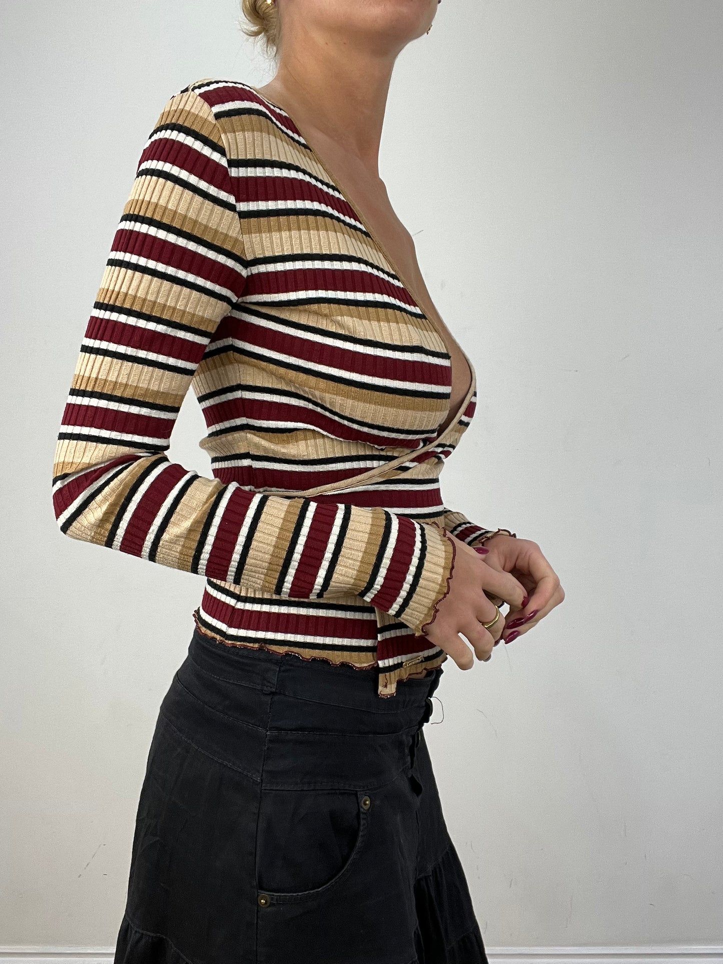 vintage edit twelve | small red and beige morgan de toi wrap cardigan