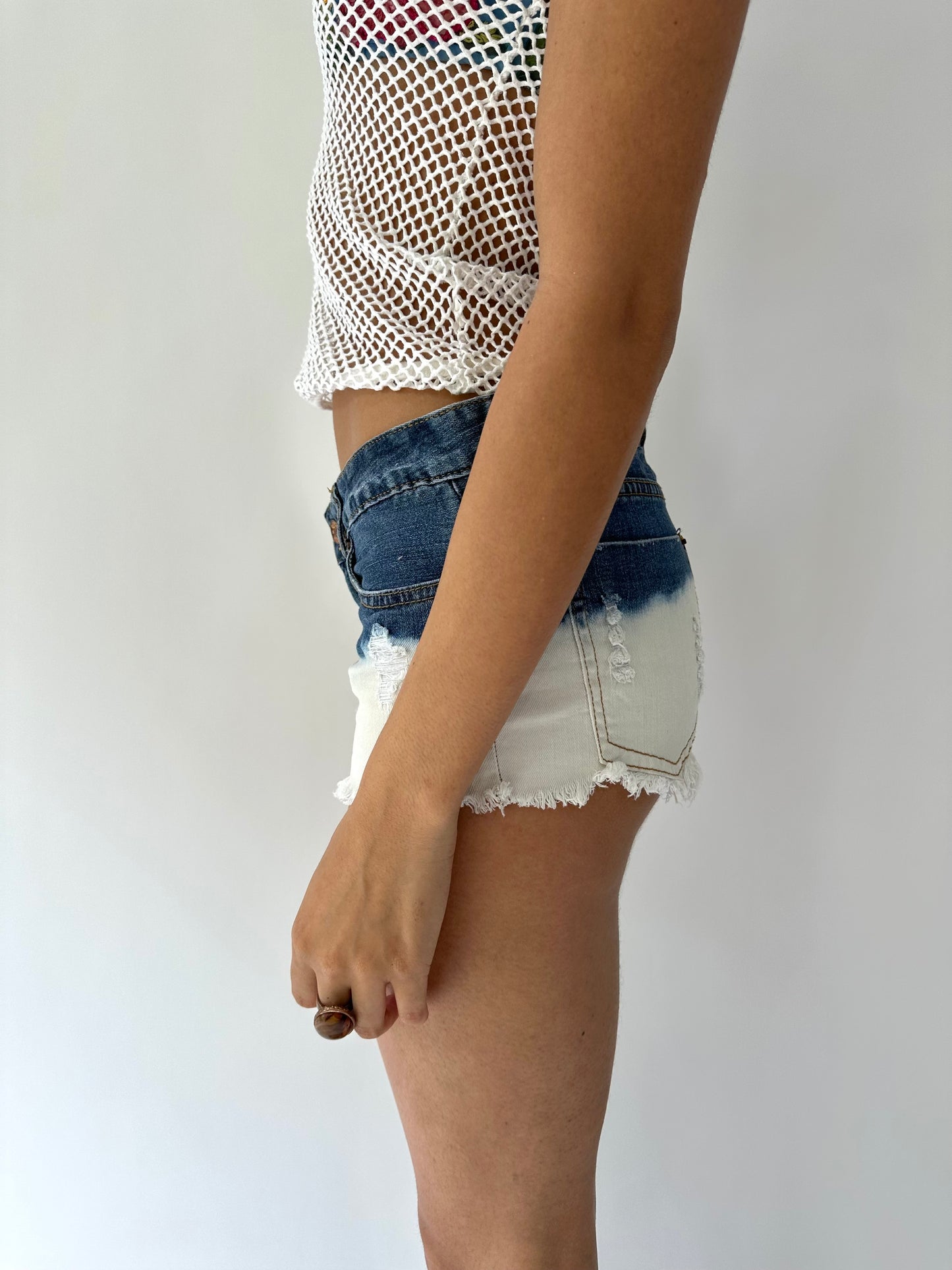 festival drop | small blue and white billabong denim mini shorts