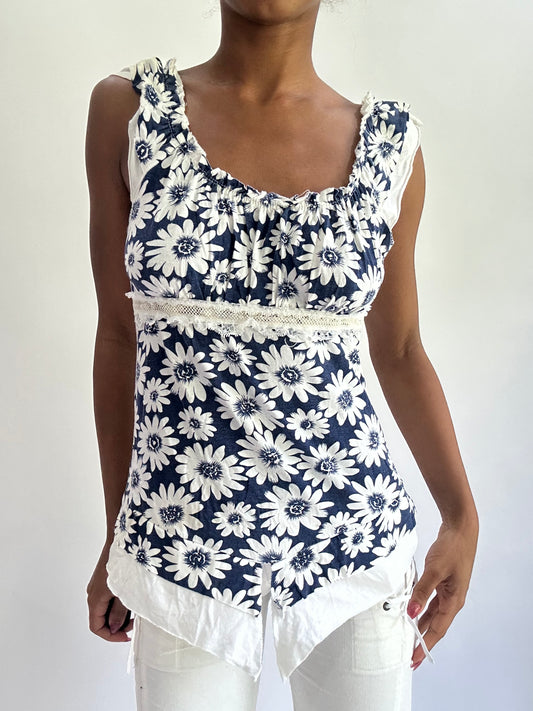 olivia rodrigo drop | small blue floral milkmaid top