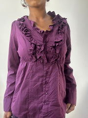 AUTUMN EDIT | medium purple long sleeve shirt with ruffle detail