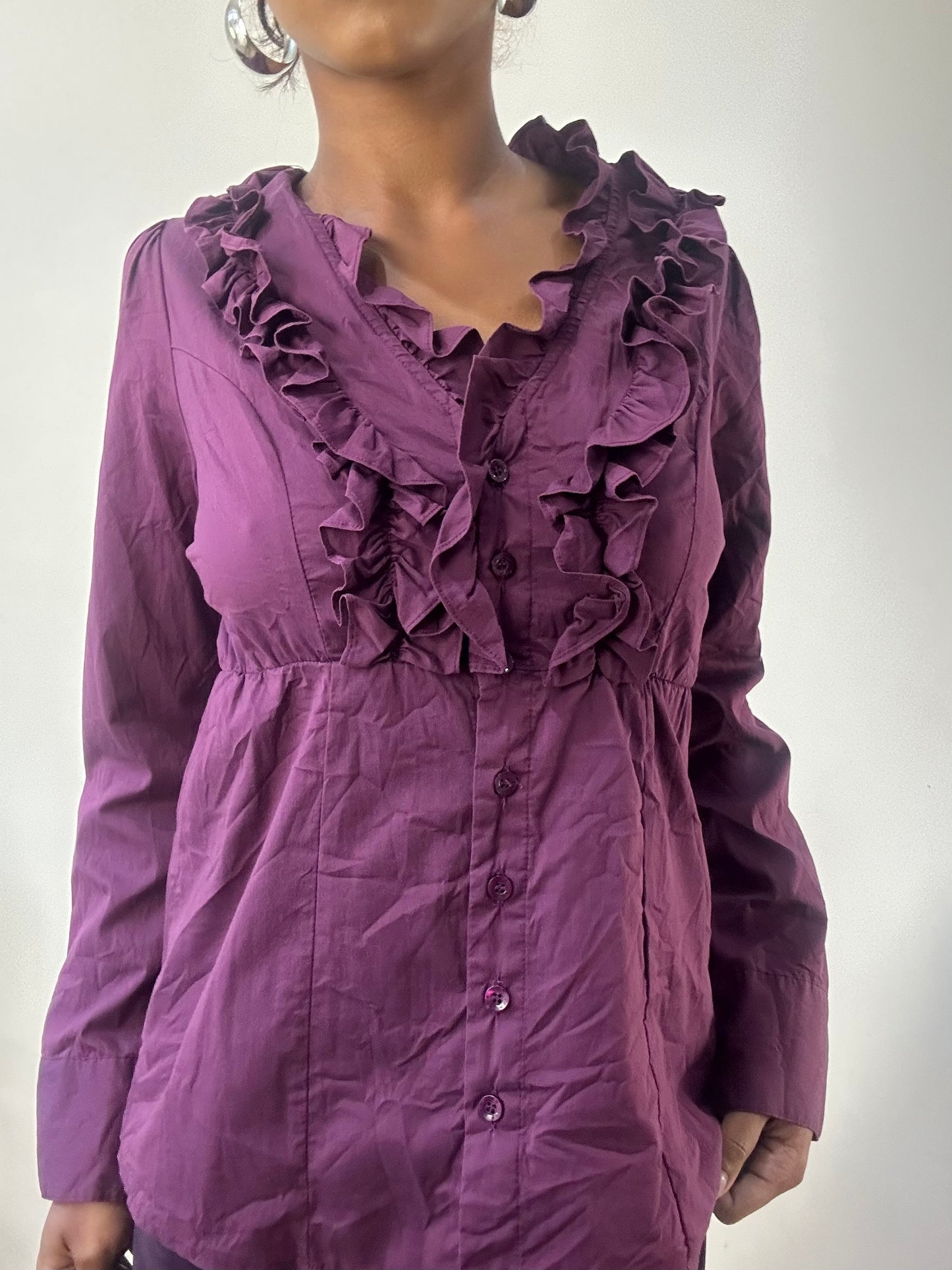AUTUMN EDIT | medium purple long sleeve shirt with ruffle detail