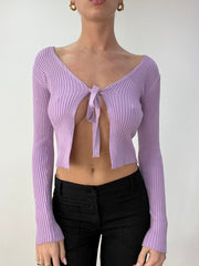 💻BEST PICKS | small purple ribbed front tie cardigan