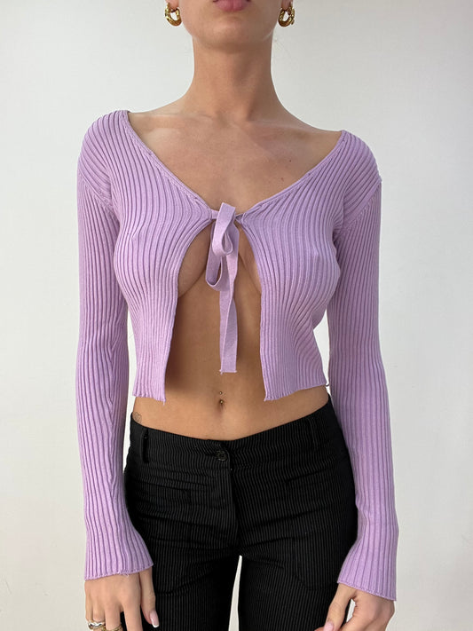 💻BEST PICKS | small purple ribbed front tie cardigan