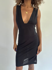 euro trash | small black plunge neck mesh mini dress with dragon detail