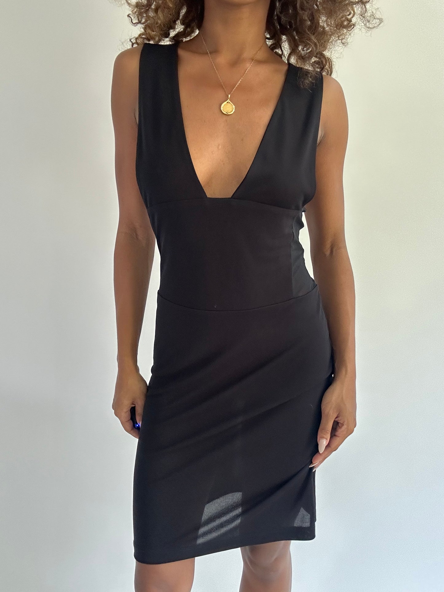euro trash | small black plunge neck mesh mini dress with dragon detail