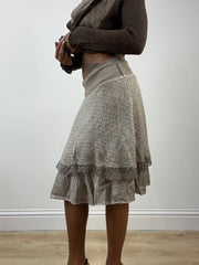 BEST PICKS | extra small beige tiered midi skirt with lace trim