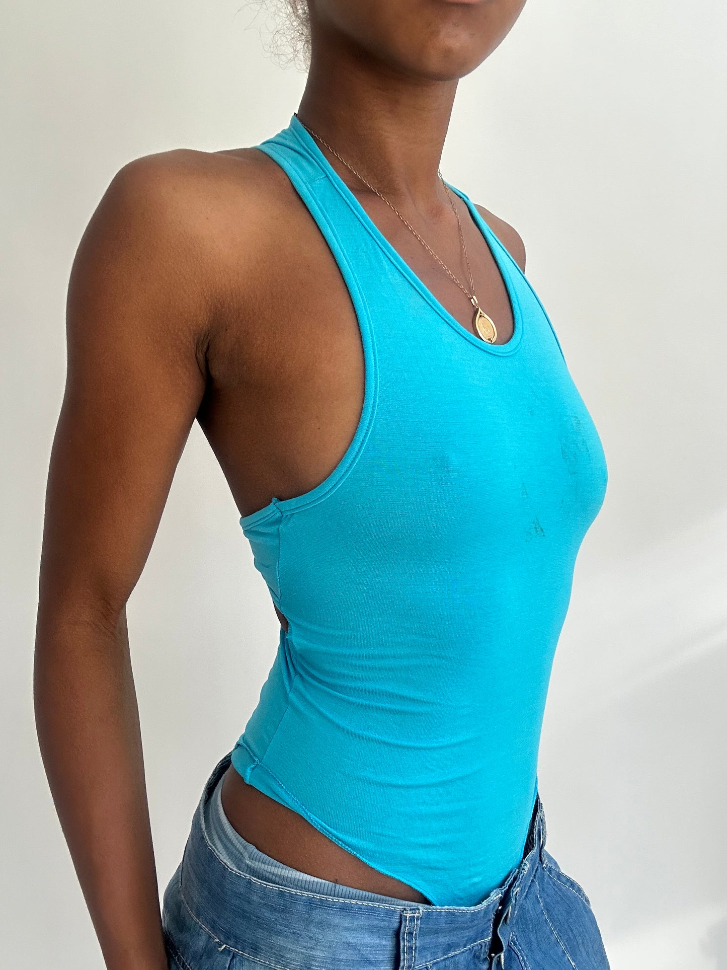 ‼️ | extra small blue cut out back bodysuit tank top