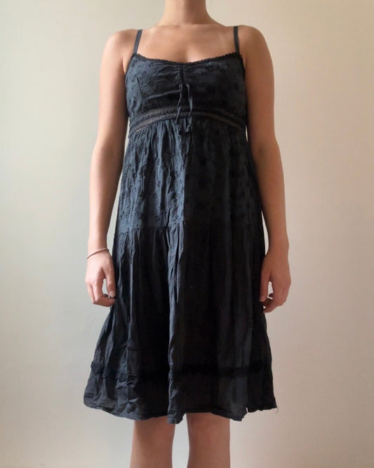 french summer drop | small black broiderie midi dress