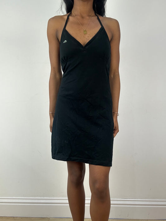 vintage edit eighteen | small black lacoste logo halterneck midi dress