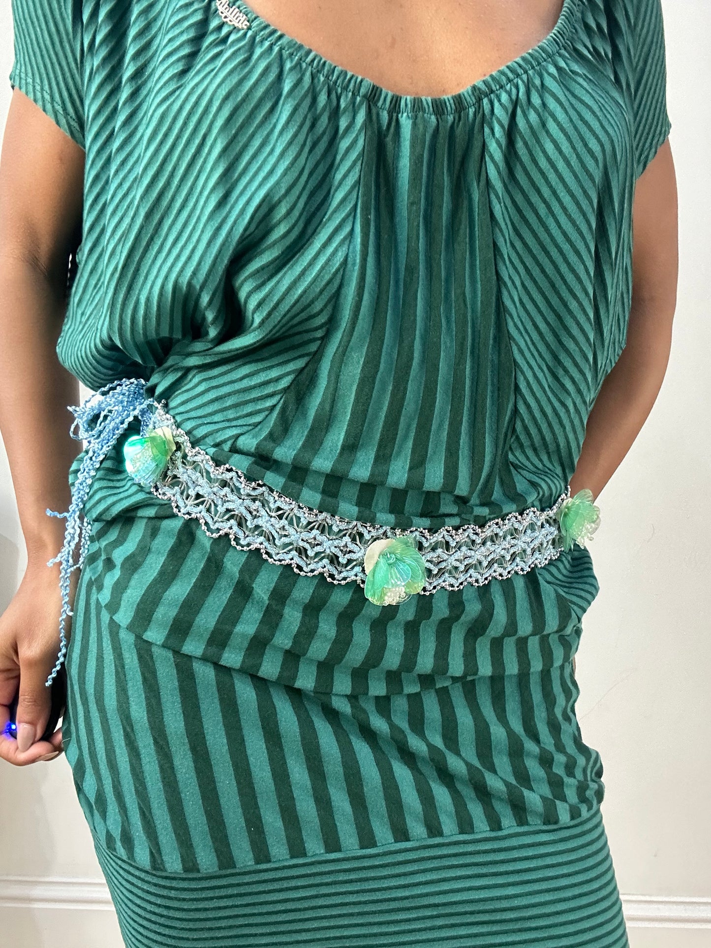 vintage edit: halloween | blue sequin tie up belt with 3d flower detail