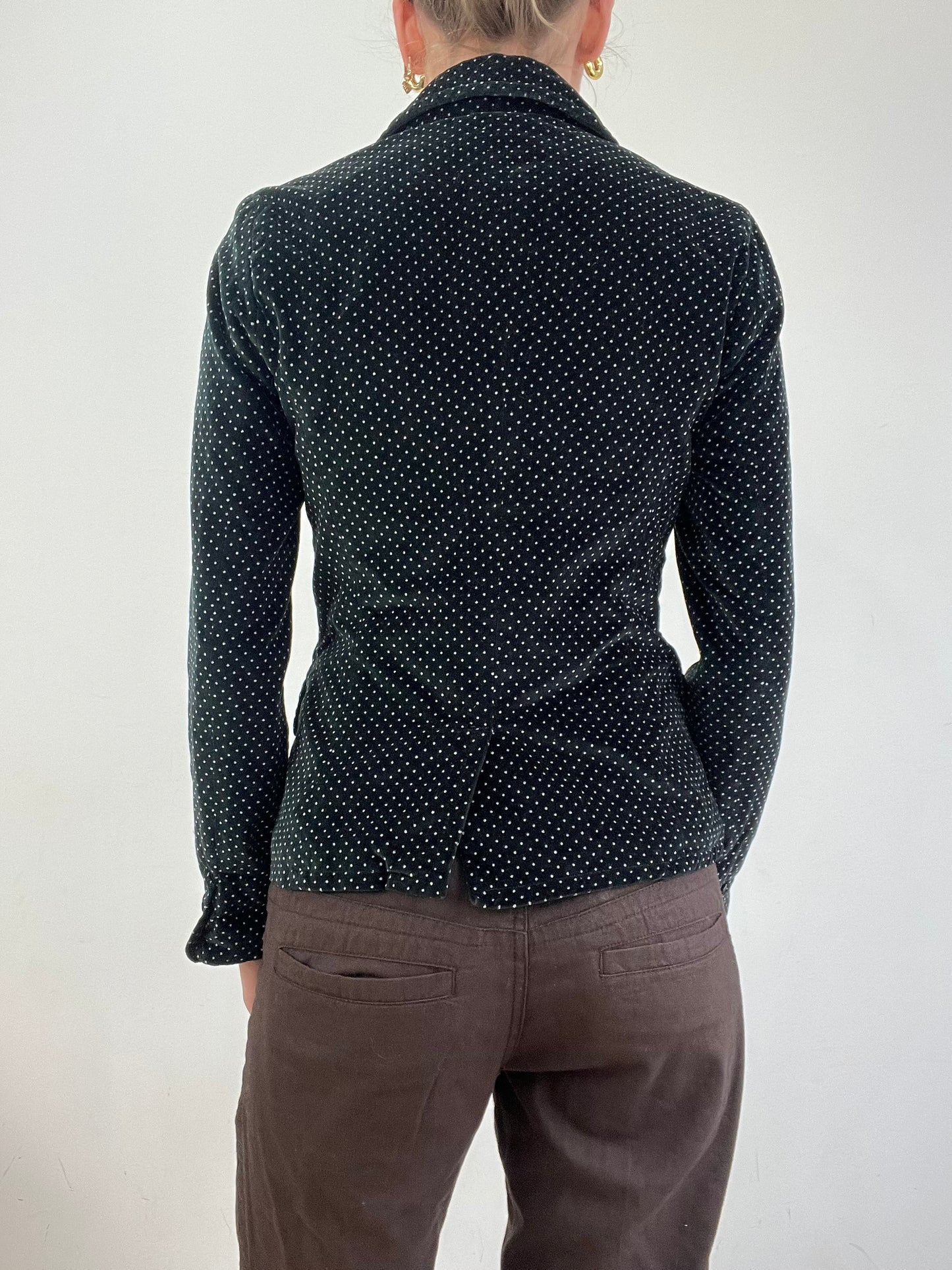 vintage edit eleven | small black velour polka dot suit office jacket