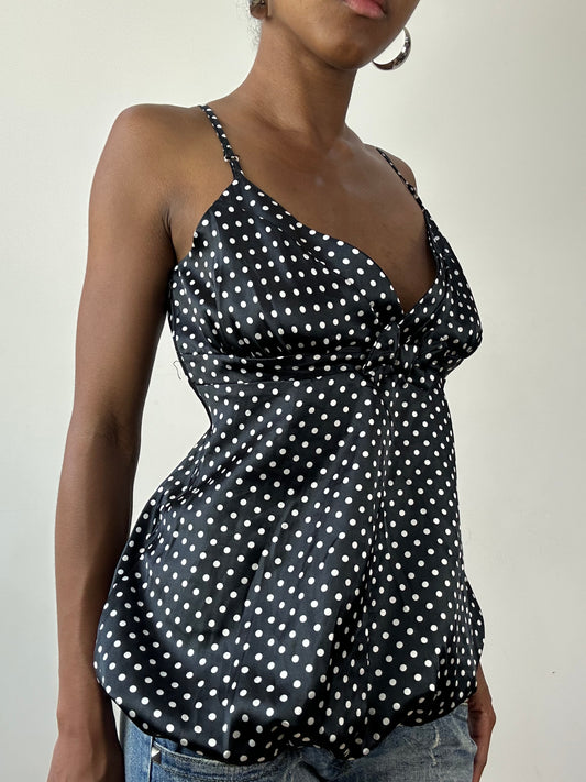 vintage edit twenty-six | small white and black cami with polka dot print