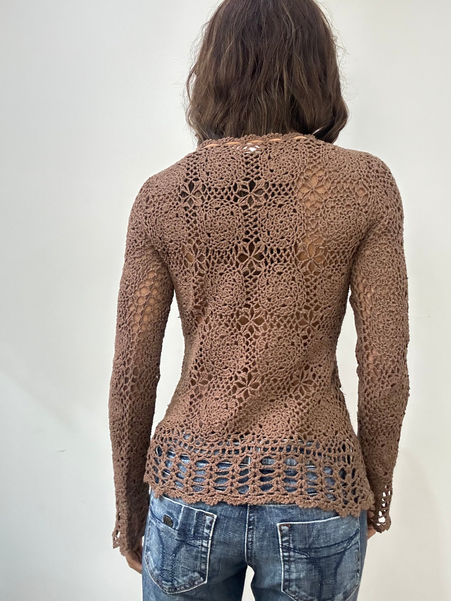 vintage edit: fashion week | small brown crochet knit top
