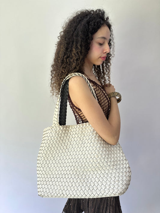 festival drop | white woven oversized shoulder bag