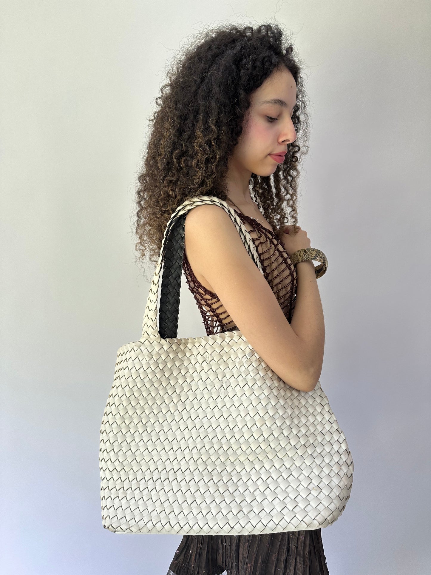 festival drop | white woven oversized shoulder bag