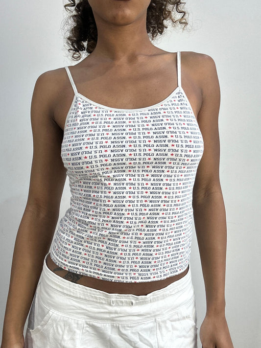 💻 athleisure edit | small white and blue polo u.s cami top