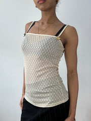 vintage edit fifteen | small beige sheer datch cami top with gold ribbons
