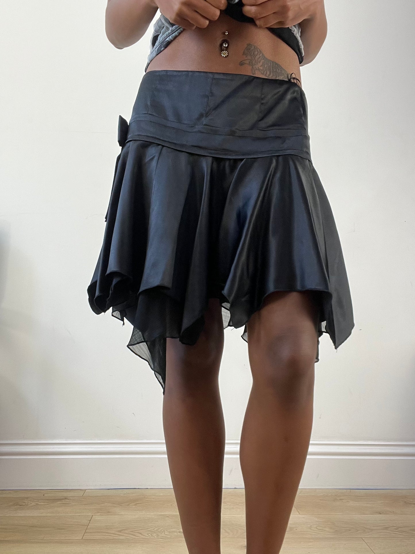 AUTUMN EDIT | medium black satin style asymmetric mini skirt