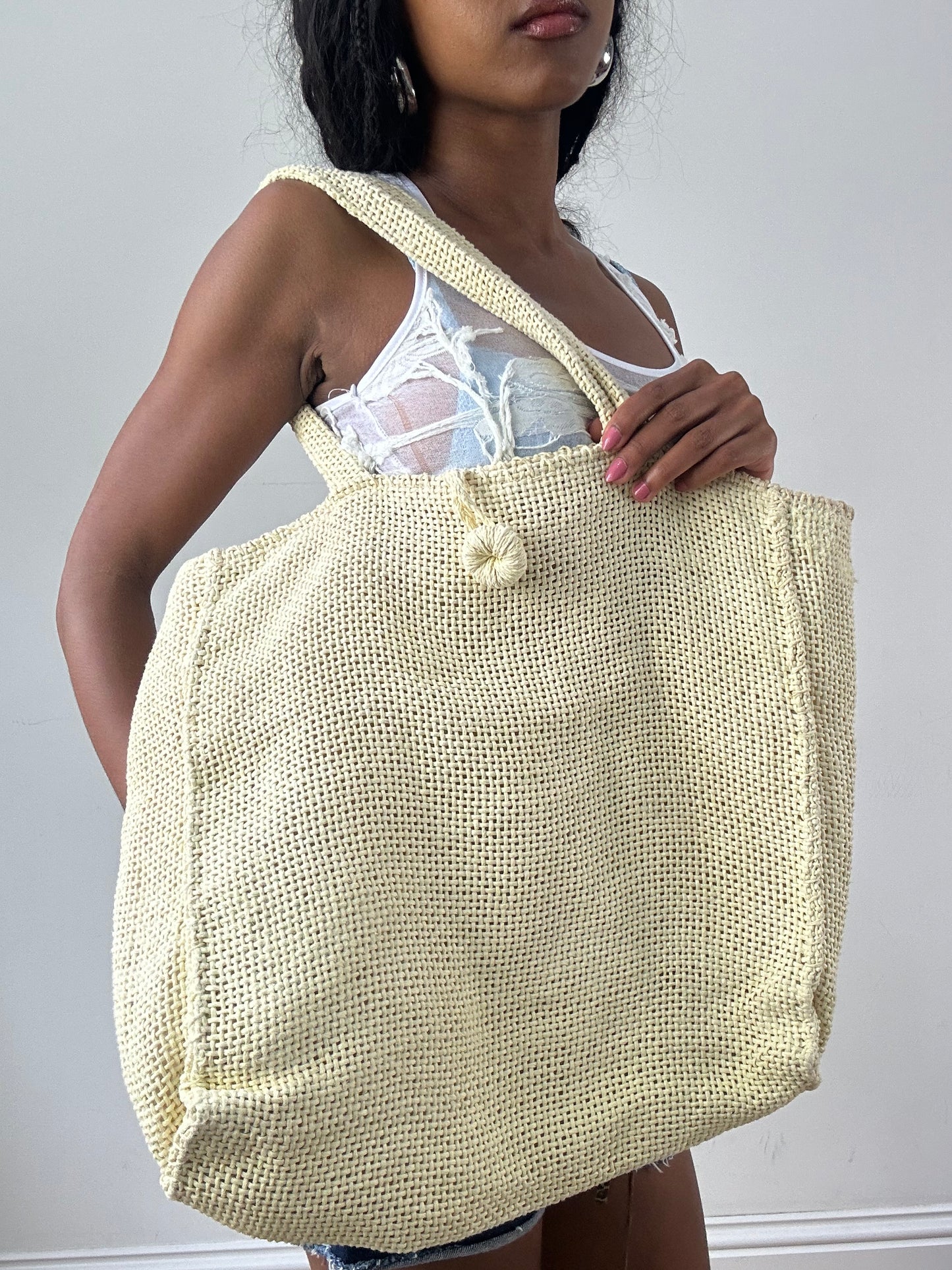 vintage edit: festival | large cream crotchet tote bag