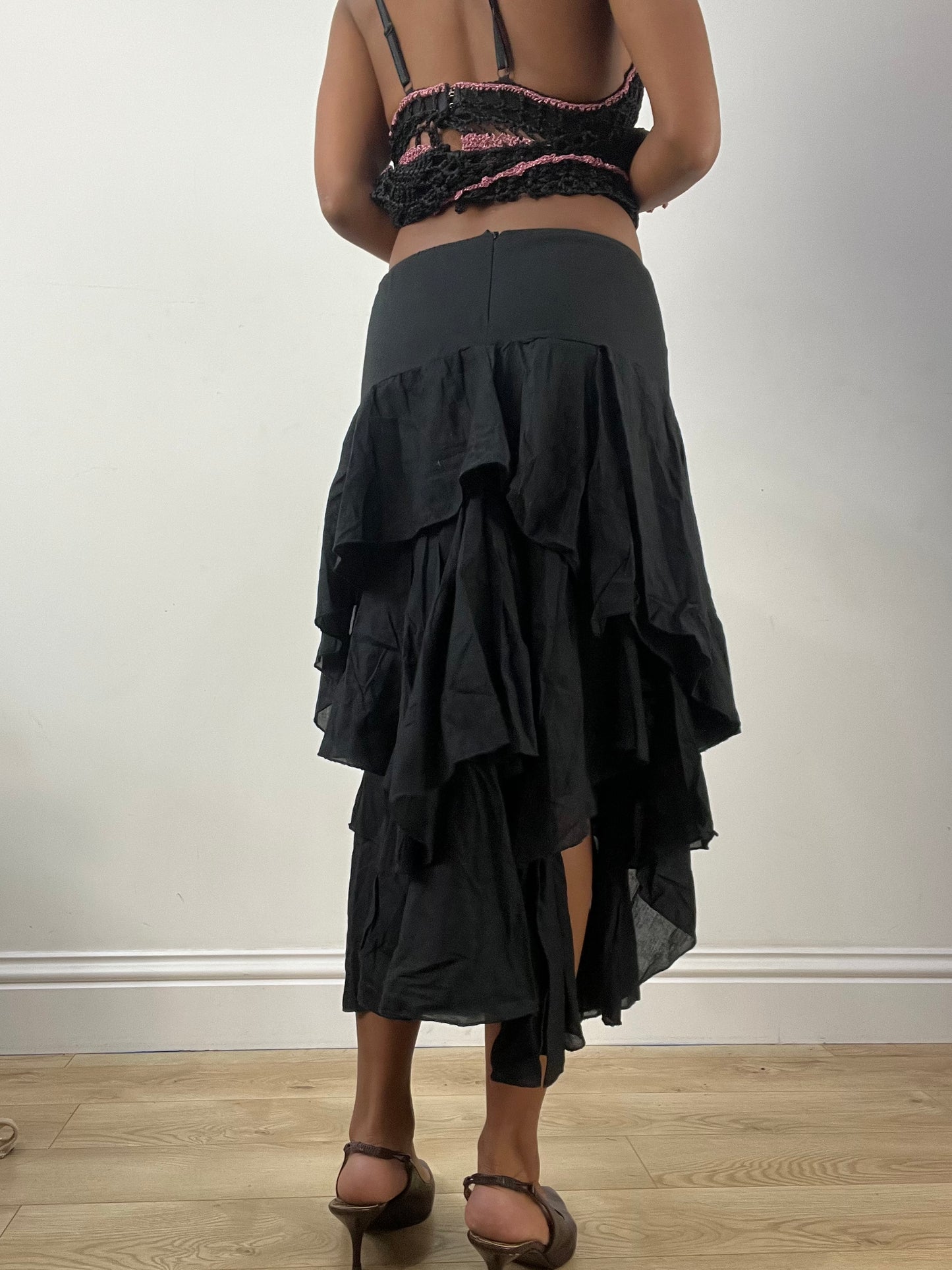 BEST PICKS | small black tiered maxi skirt with asymmetric hem