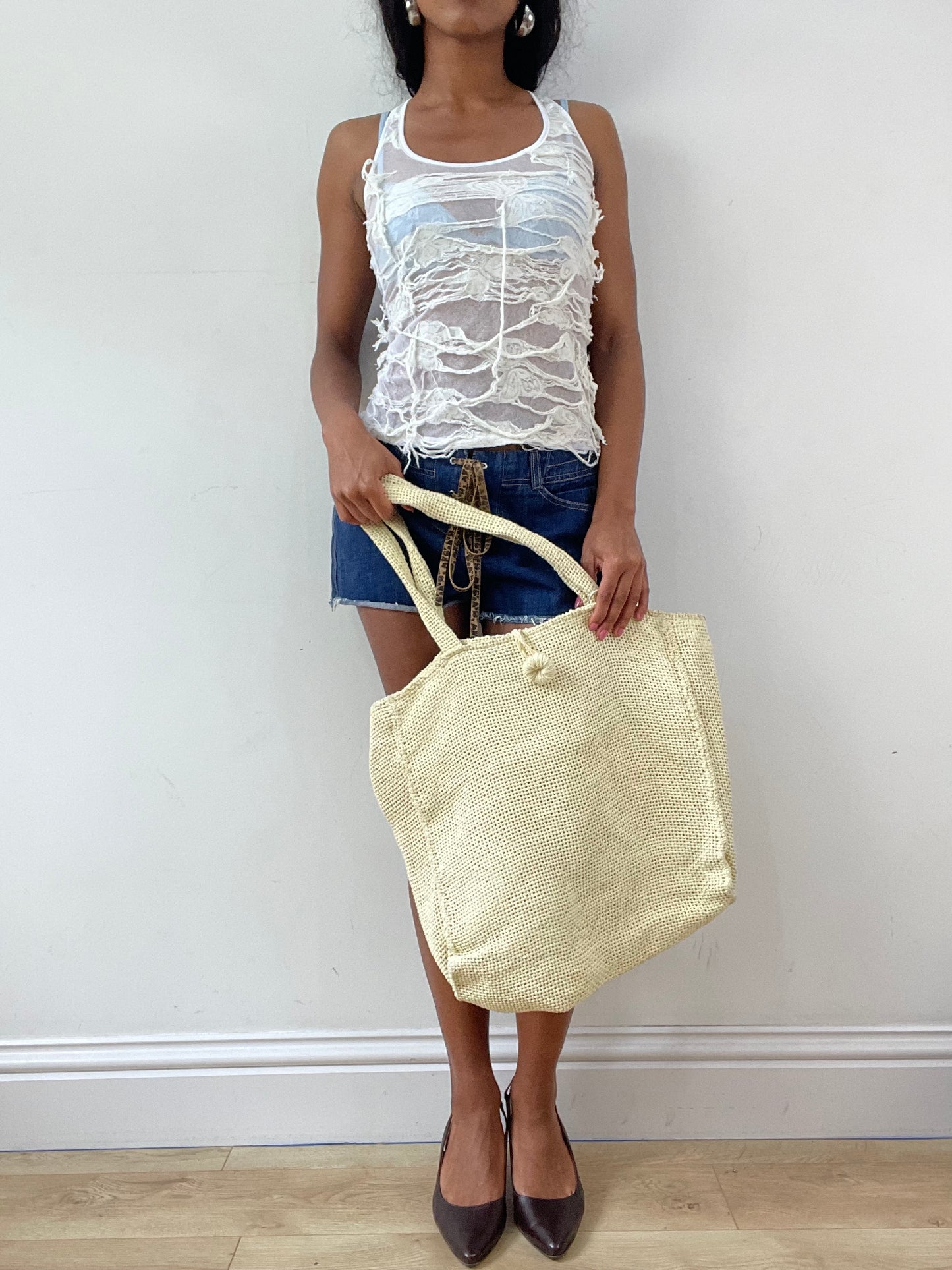 vintage edit: festival | large cream crotchet tote bag