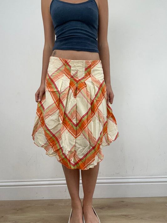 💻 FIELD FAIRY | orange and white checkered midi skirt