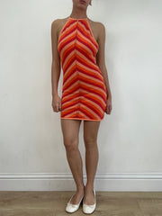 💻💚 vintage edit nineteen | small orange and red striped halterneck dress