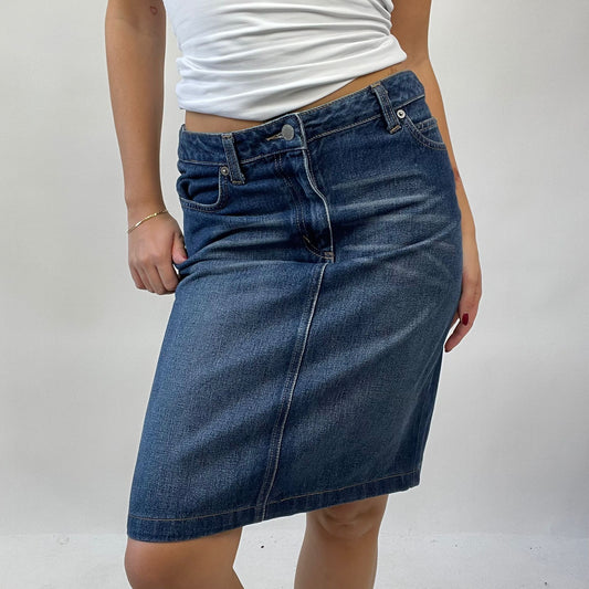 90s MINIMALISM DROP | small united colors of benetton denim midi skirt