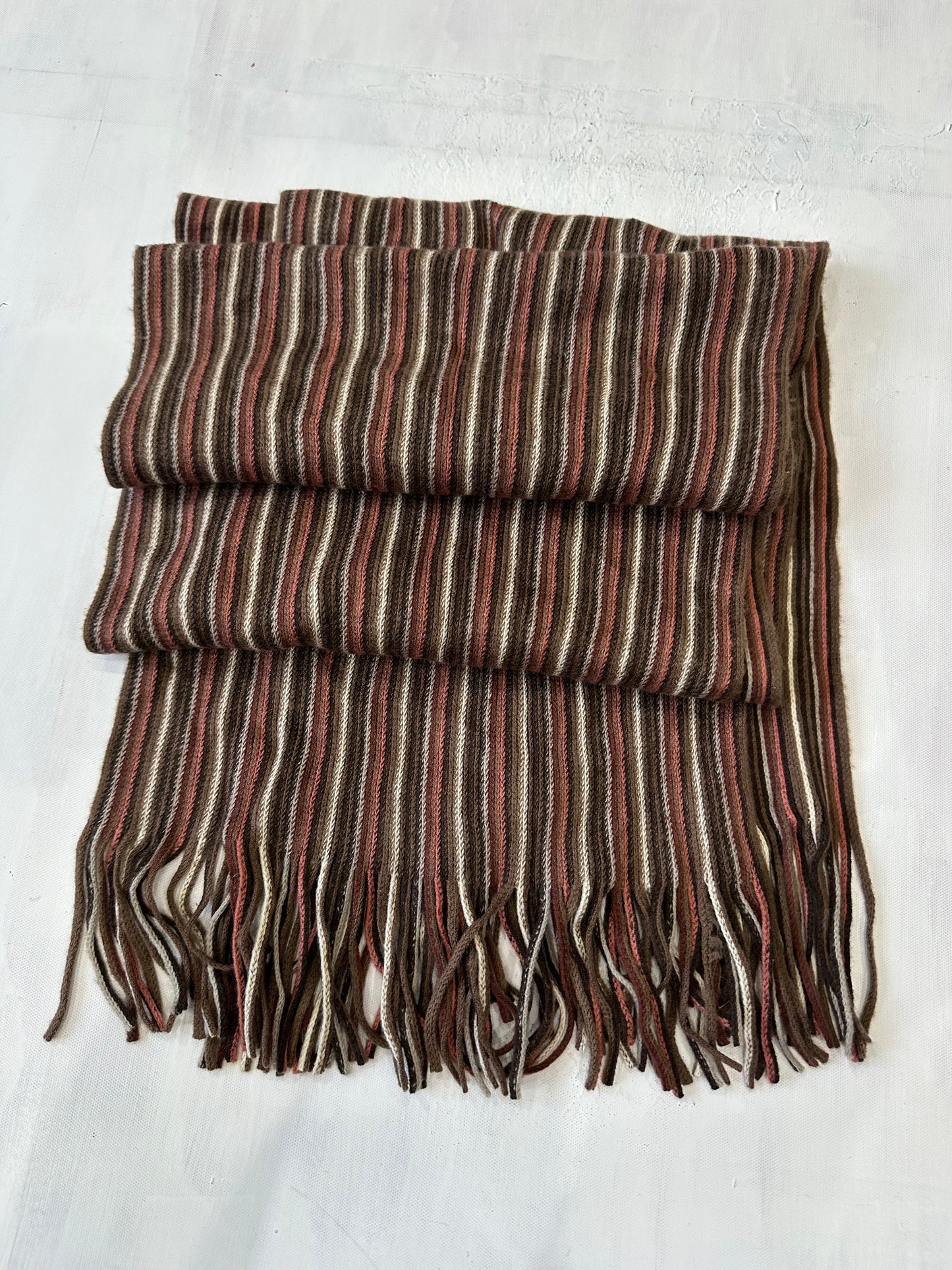 winter edit | brown and pink striped knit tassel scarf