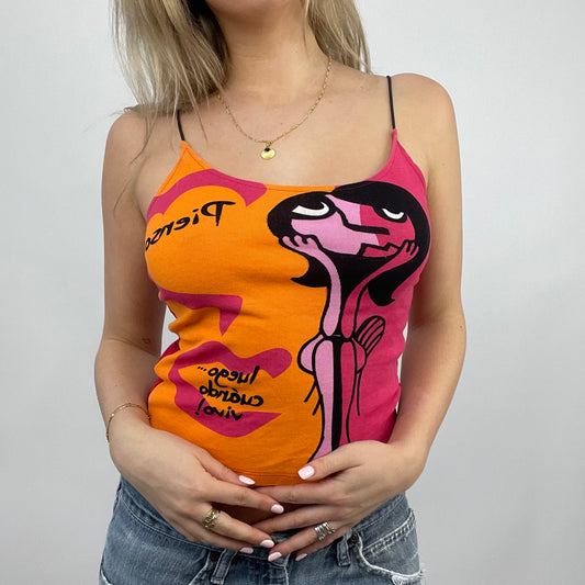 💻 BEST PICKS | small orange, pink and red vest with cartoon girl graphic spaghetti strap top